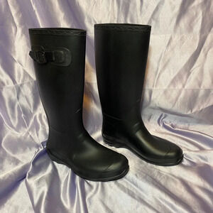 All black Kamik Olivia Rain Tall Rubber Boots 7
